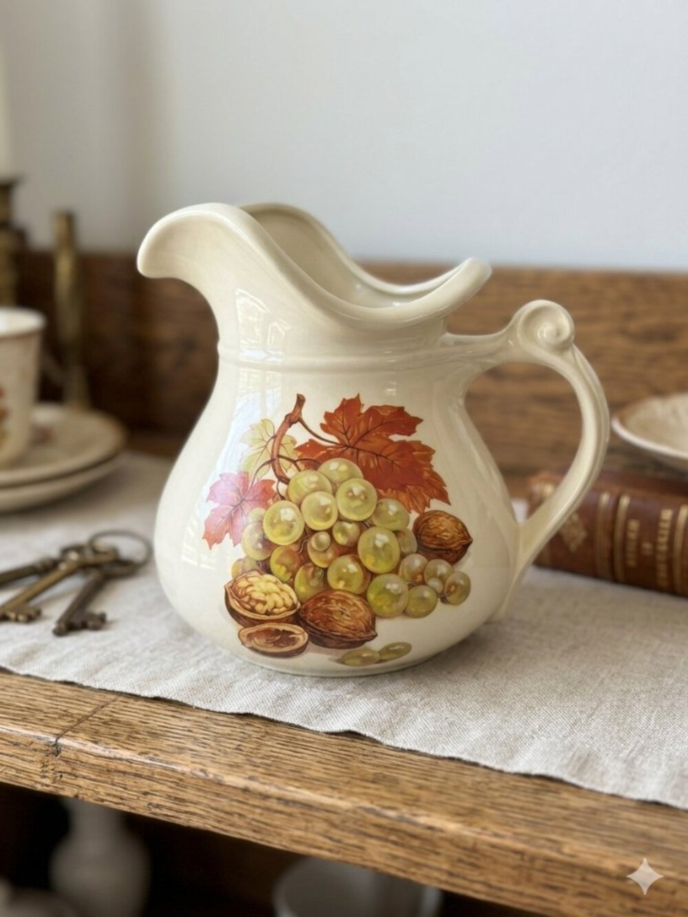 Vintage McCoy 7515 Harvest Pitcher USA Pottery Grapes Walnut Cream Ceramic 7.5”